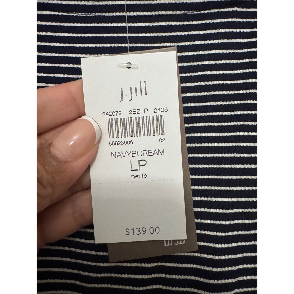 J. Jill Wearever Two-In-One Striped Layered Dress Navy Cream LP Petite m3 - Picture 7 of 9